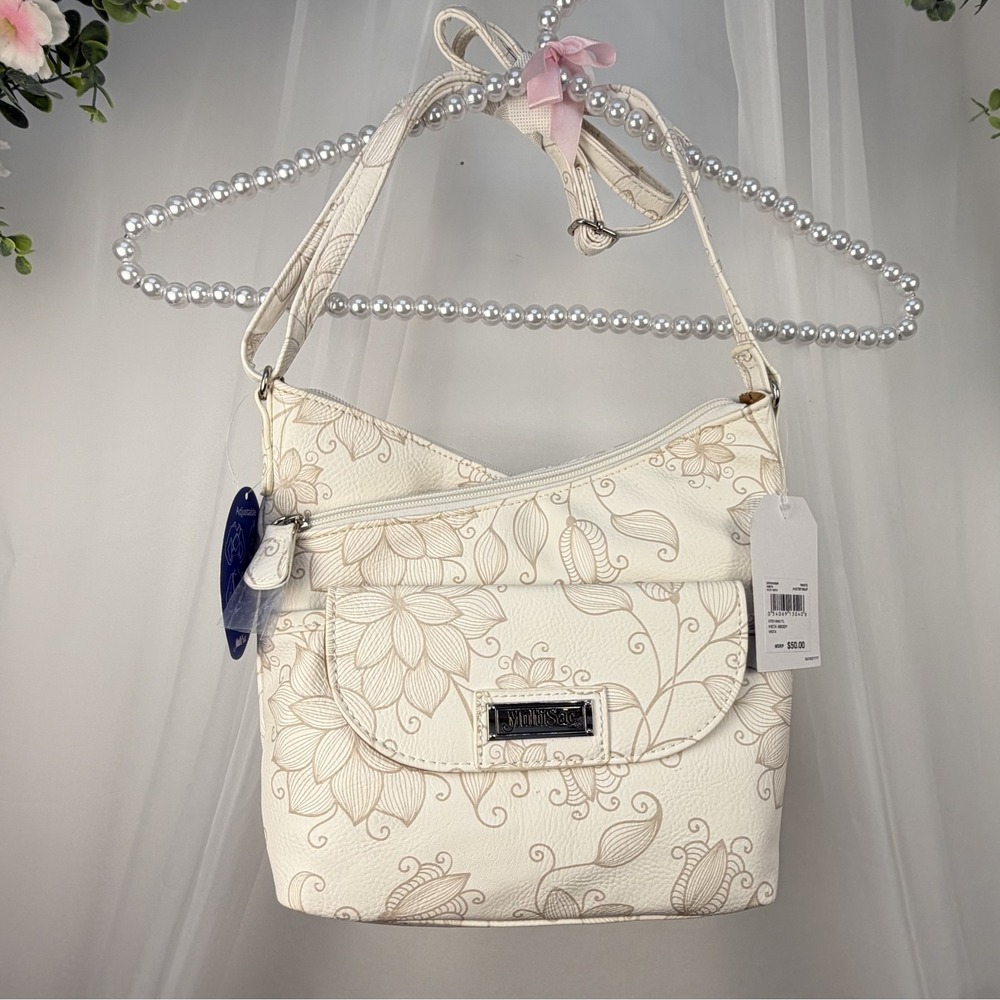 Multi sac Vista Crossbody Purse Floral 25" Shoulder Strap/2 Zip Pockets NEW